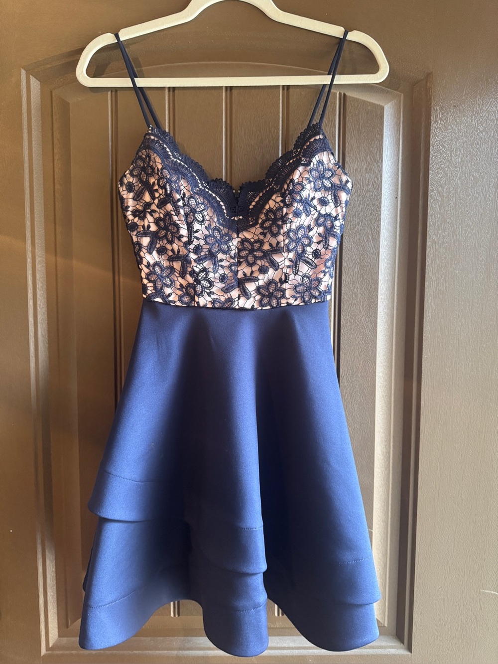 B. Darlin Navy Lace Bodice Fit & Flare Homecoming Dress Sz 1/2